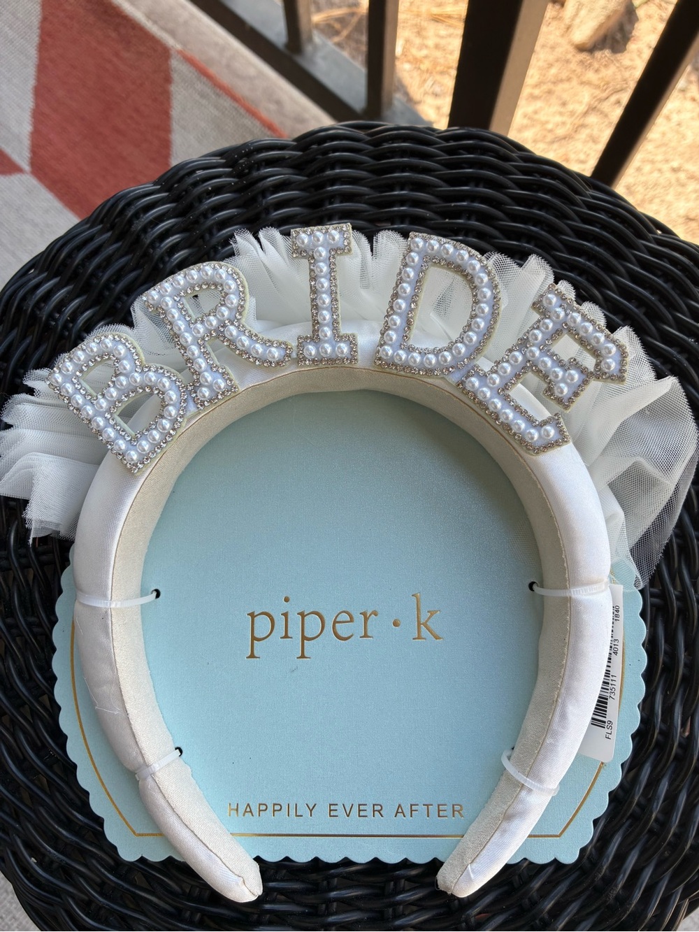 Piper White 'BRIDE' Pearl & Rhinestone Tulle Headband